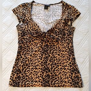 Switchblade Stiletto Leopard Print Tie Front Women's Top